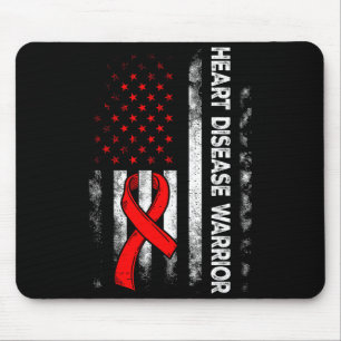 Heart Warrior Us Flag Red Heart Disease Awareness Mouse Pad