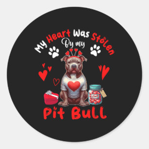 Heart Was Stolen By My Pit Bull Valentine Dog Owne Classic Round Sticker