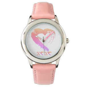 Heart Watch Kid's Stainless Steel Pink Leather 