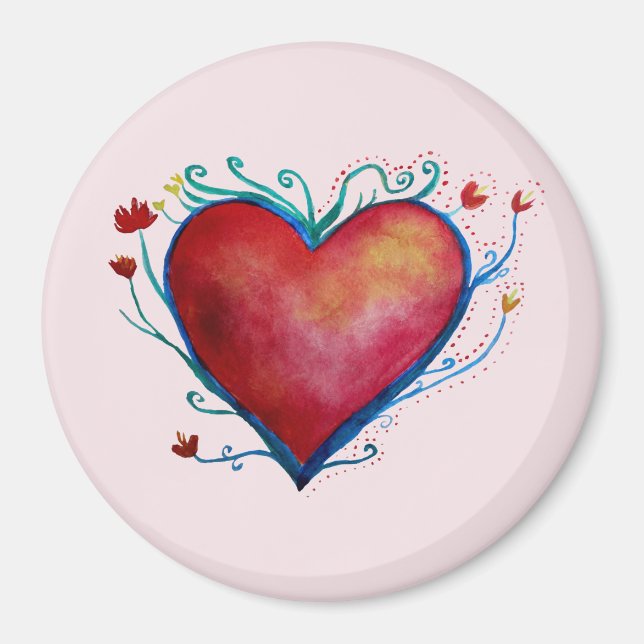Heart Watercolor Art Large, 3 Inch Round Magnet (Front)