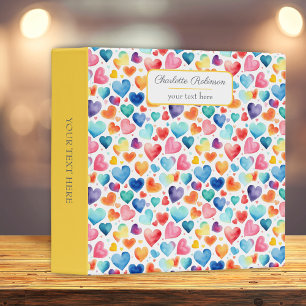 Heart Watercolor Colourful Cute Love Custom Name Binder