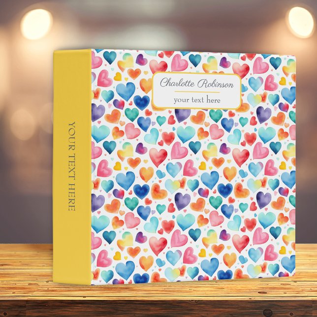 Heart Watercolor Colourful Cute Love Custom Name Binder (Creator Uploaded)