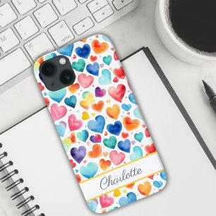 Heart Watercolor Colourful Cute Love Custom Name iPhone 13 Case