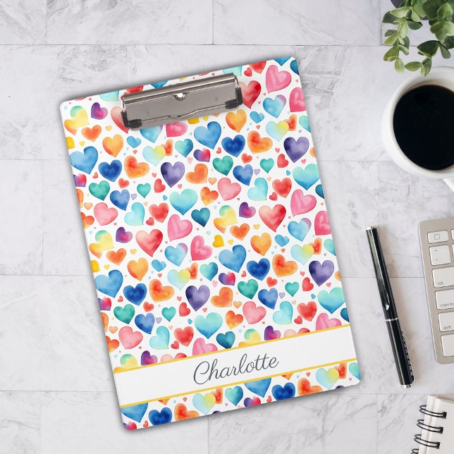 Heart Watercolor Colourful Cute Love Custom Name Clipboard (Creator Uploaded)