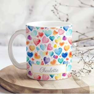 Heart Watercolor Colourful Cute Love Custom Name  Coffee Mug