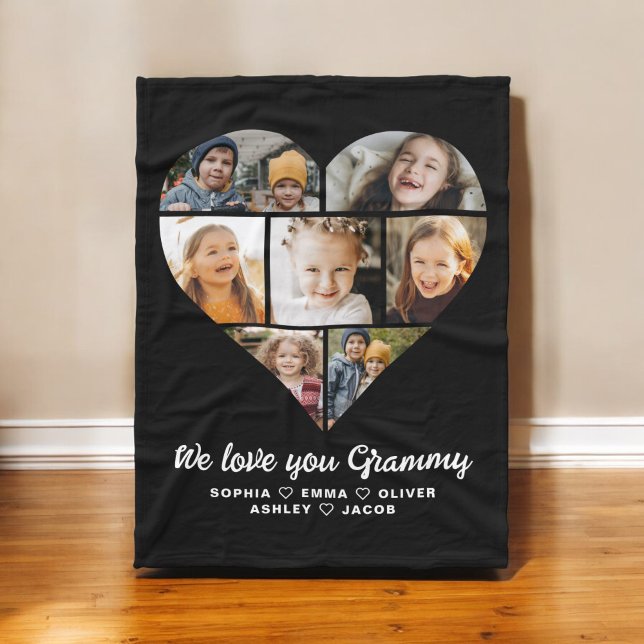 Heart We Love You Grammy Family Photo Collage Fleece Blanket (Creator Uploaded)