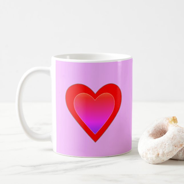 Heart Wedding Red Pink Purple Valentines Day Coffee Mug (With Donut)