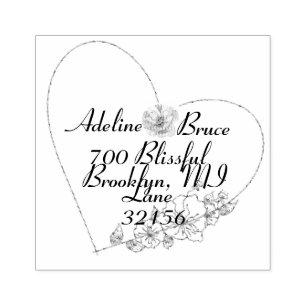 Heart Wedding Return Address Rubber Stamp