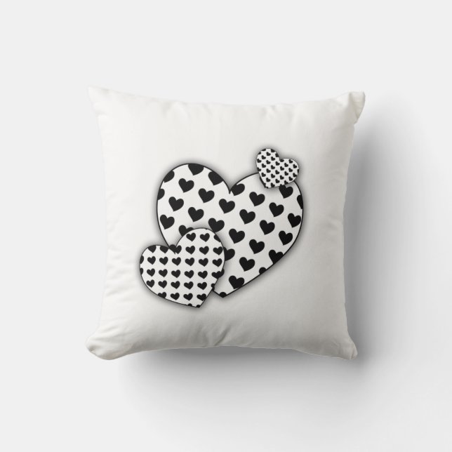 heart  white and black throw pillow (Front)