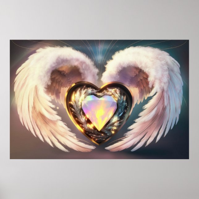 *~* Heart White Angel Wings AP78 Opal Topaz Poster (Front)