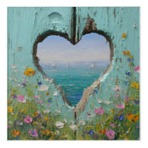 Heart Window Coastal Wildflower Sailboat Painting