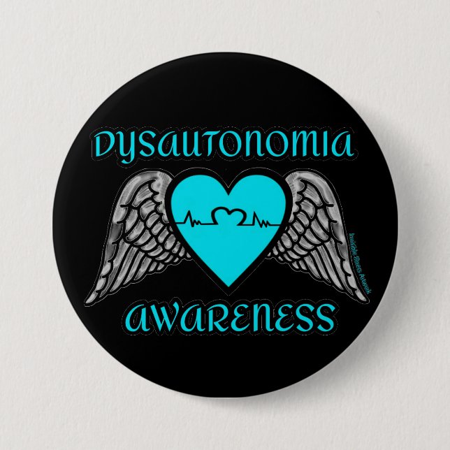 Heart/Wings...Dysautonomia 3 Inch Round Button (Front)