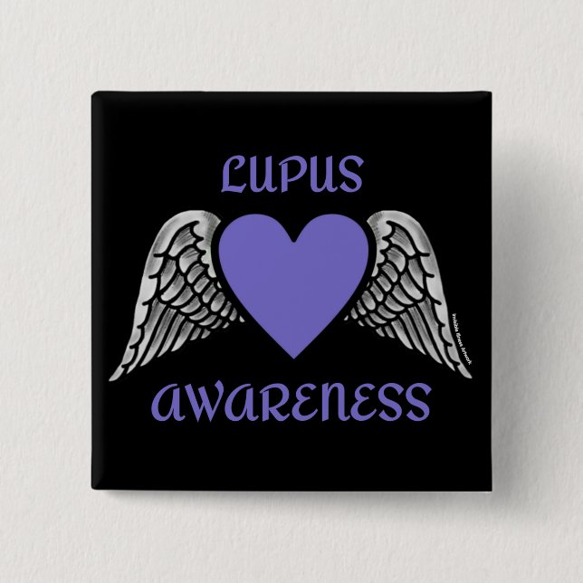 Heart/Wings...Lupus  2 Inch Square Button (Front)