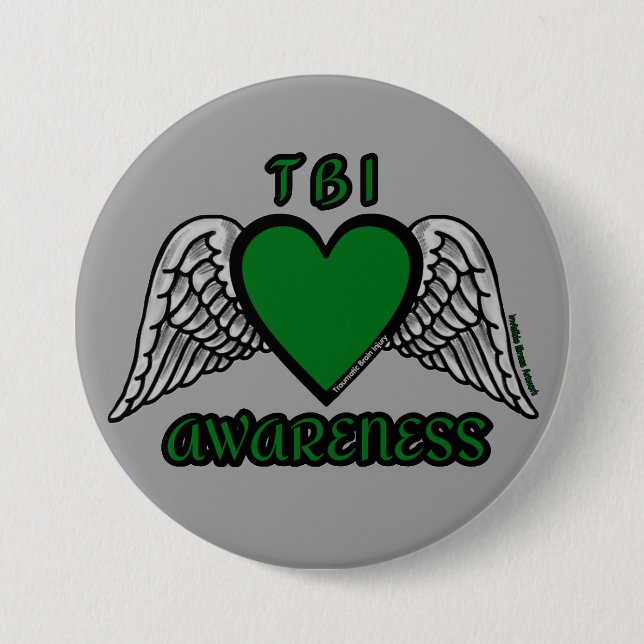Heart/Wings...TBI 3 Inch Round Button (Front)
