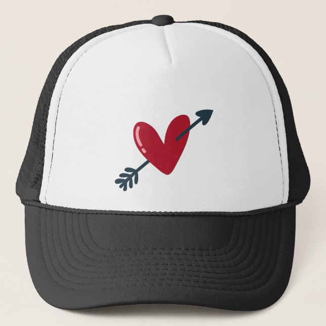 Heart With Arrow Valentine Minimal T-Shirt Trucker Hat (Front)