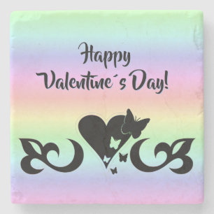 Heart with Butterfly and Lily Stone Coaster