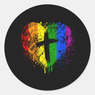 Heart with cross Gay Pride Christian religious Classic Round Sticker