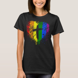 Heart with cross, Gay Pride, Christian religious  T-Shirt