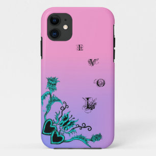 Heart with Flower and Butterfly on Pink Rainbow iPhone 11 Case