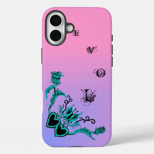 Heart with Flower and Butterfly on Pink Rainbow Case-Mate iPhone Case (Back)