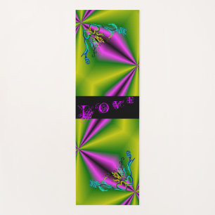 Heart with Flower and Butterfly on Rainbow Yoga Mat