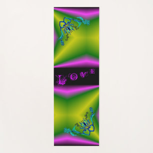 Heart with Flower and Butterfly on Rainbow Yoga Mat