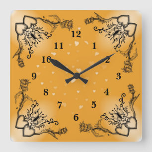 Heart with Flower and Butterfly Square Wall Clock