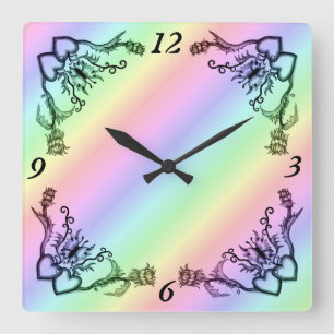 Heart with Flower and Butterfly Square Wall Clock
