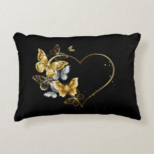 Heart with Golden Butterflies Accent Pillow