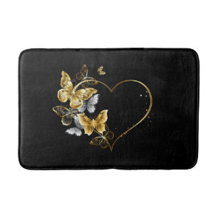 Heart with Golden Butterflies Bath Mat