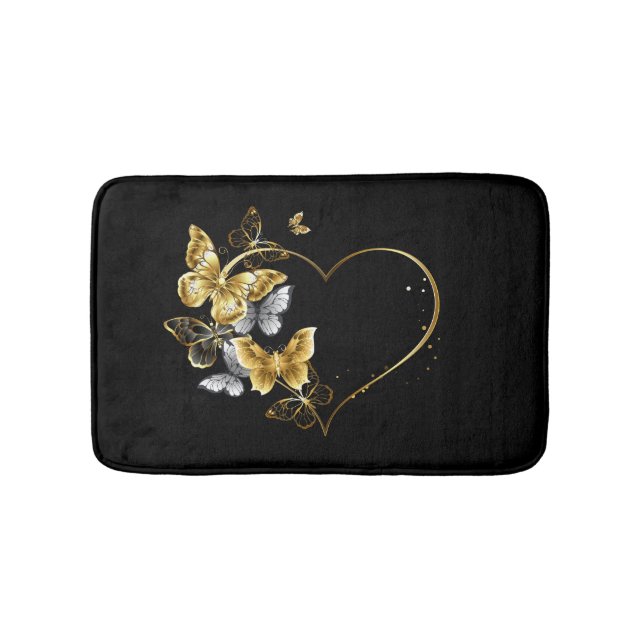 Heart with Golden Butterflies Bath Mat (Front)