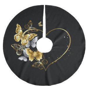 Heart with Golden Butterflies Brushed Polyester Tree Skirt