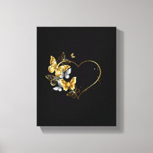 Heart with Golden Butterflies Canvas Print