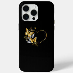 Heart with Golden Butterflies iPhone 15 Pro Max Case
