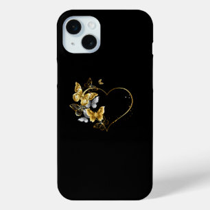 Heart with Golden Butterflies iPhone 15 Mini Case