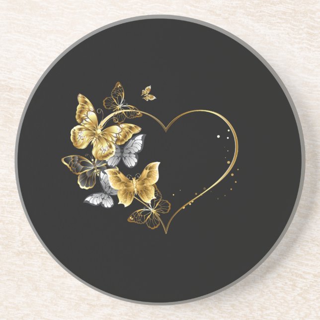 Heart with Golden Butterflies Coaster (Front)