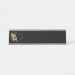 Heart with Golden Butterflies Desk Name Plate