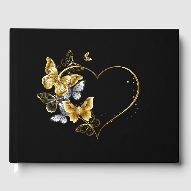 Heart with Golden Butterflies Guest Book (Front)