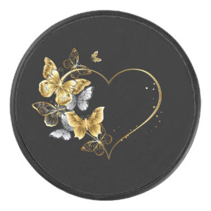 Heart with Golden Butterflies Hockey Puck