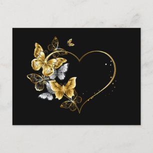Heart with Golden Butterflies Holiday Postcard