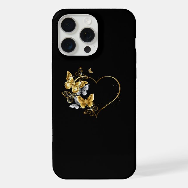 Heart with Golden Butterflies iPhone Case (Back)