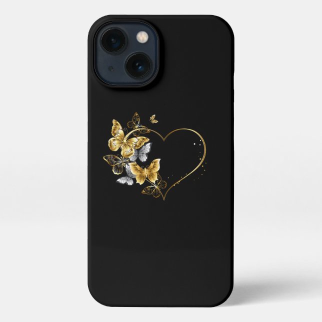 Heart with Golden Butterflies iPhone Case (Back)