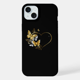 Heart with Golden Butterflies iPhone 15 Plus Case