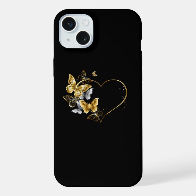 Heart with Golden Butterflies iPhone Case (Back)