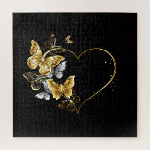 Heart with Golden Butterflies Jigsaw Puzzle