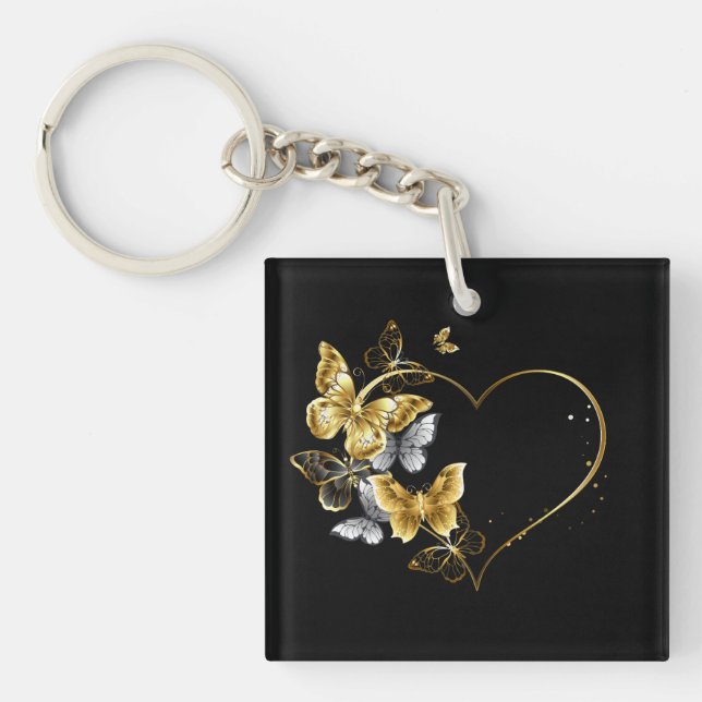 Heart with Golden Butterflies Keychain (Front)