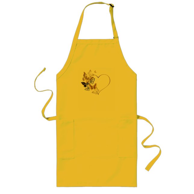 Heart with Golden Butterflies Long Apron (Front)