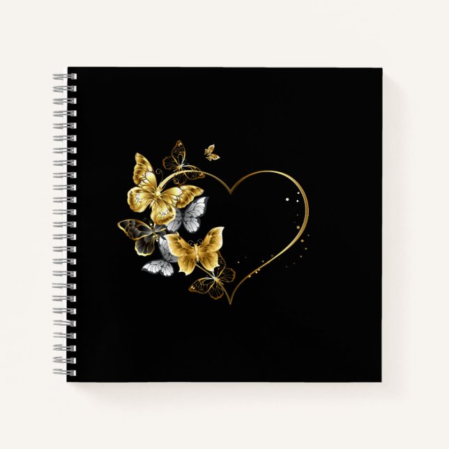 Heart with Golden Butterflies Notebook (Front)