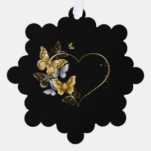 Heart with Golden Butterflies Ornament Card