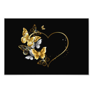 Heart with Golden Butterflies Photo Print